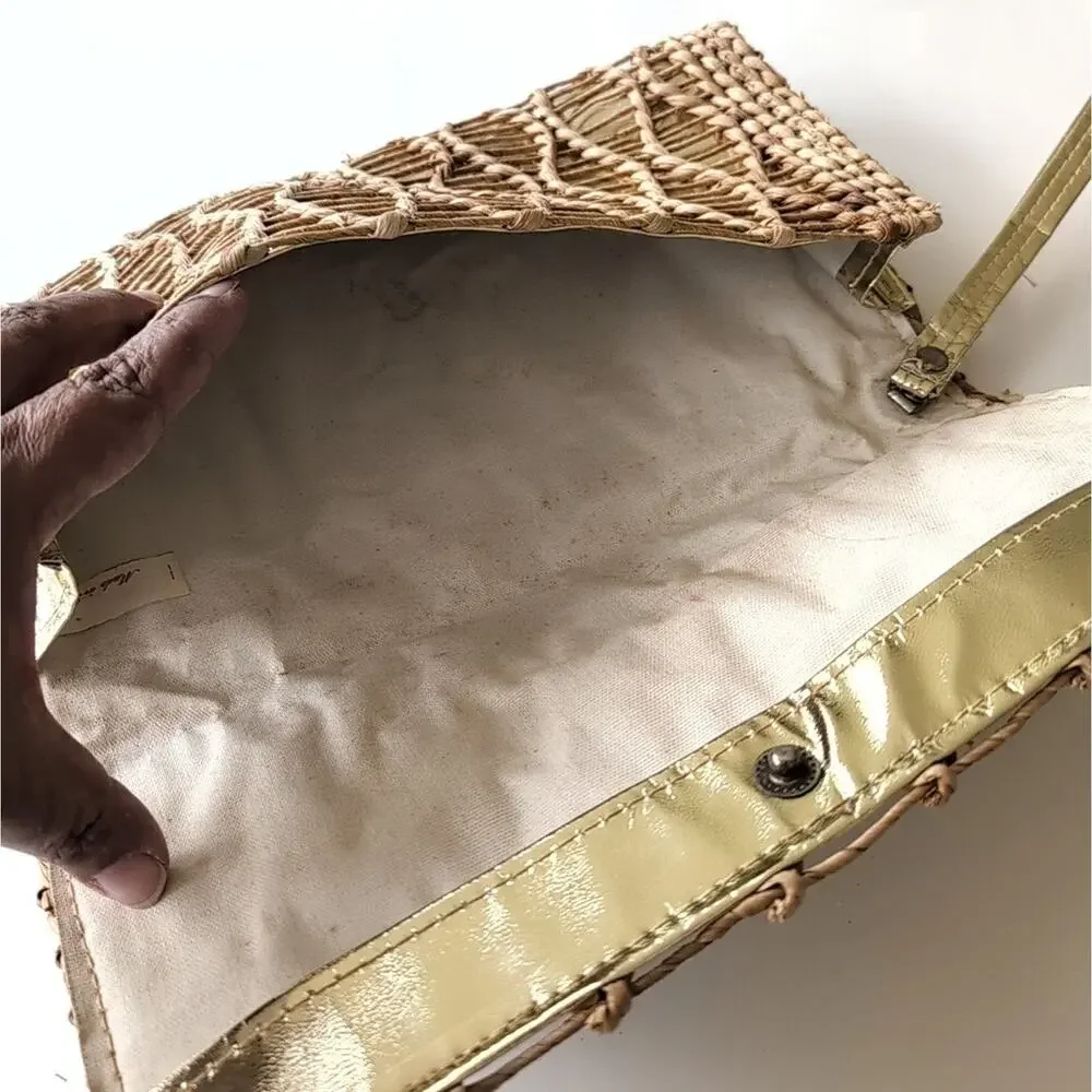 Unbranded raffia and gold clutch/wristlet, handbag, Boho, Casual, Weekend Bag